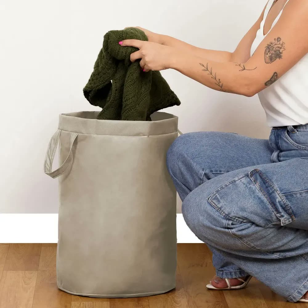 Cesto Saco de Roupa Suja Para Brinquedo Grande Organizador Multiuso Dobrável 75l Cáqui - Guarde Bem