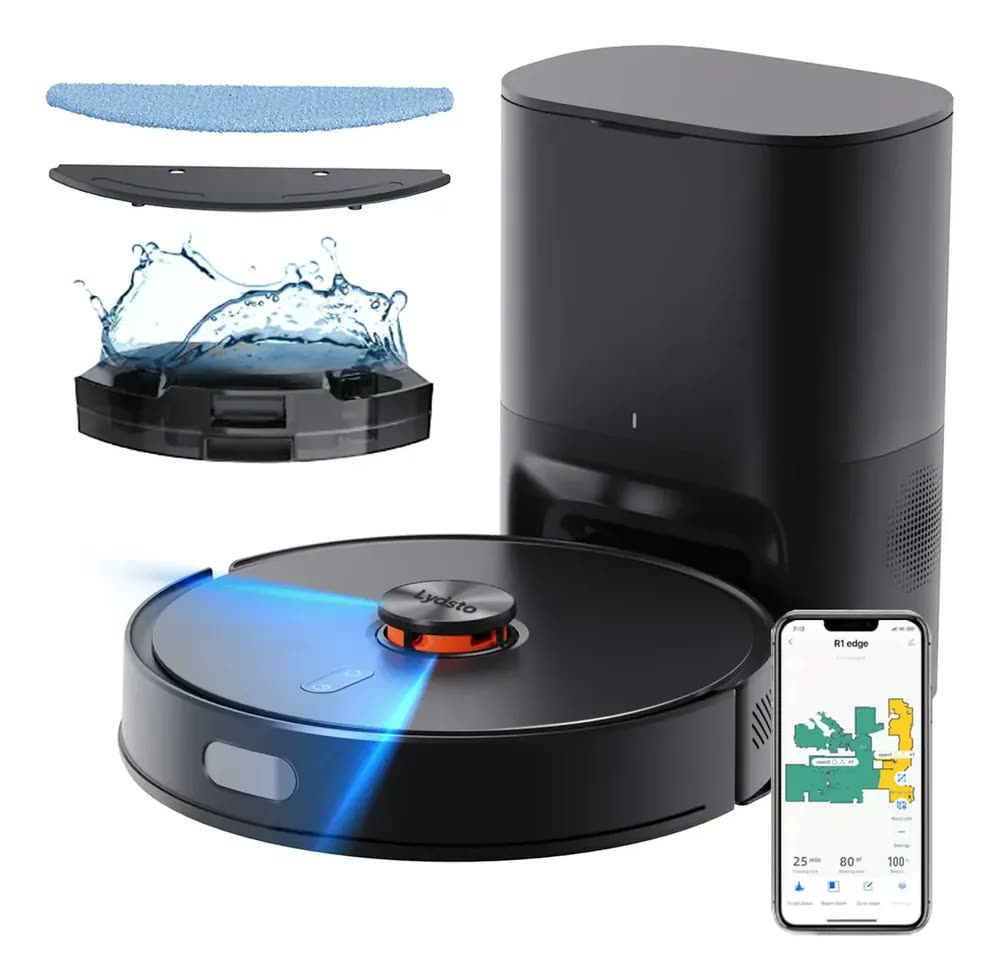 Robô Aspirador LYDSTO R1 Edge 10000Pa, Robô de Limpeza com Função Passa Pano e Estação Autolimpante 3 em 1, Mapeamento LDS 360°