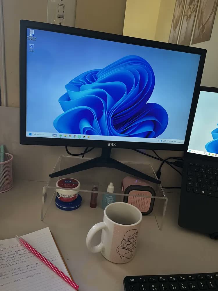 foto de Suporte Monitor Mesa Elevado Home Office Organização 30 X 20 Transparente