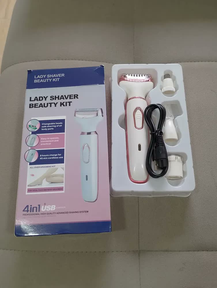 foto de Depilador Elétrico Feminino 4 Em 1 Sem Dor Pelos íntimos, Bivolt Corporal Recarregável USB Rosto Buço Axila Corpo