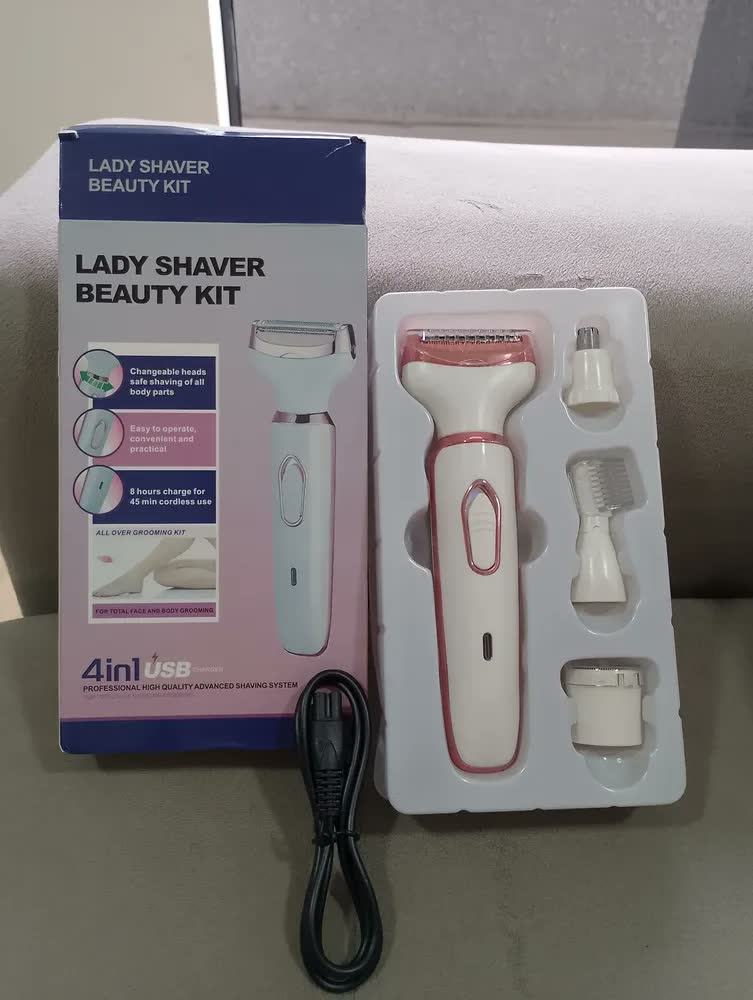 foto de Depilador Elétrico Feminino 4 Em 1 Sem Dor Pelos íntimos, Bivolt Corporal Recarregável USB Rosto Buço Axila Corpo