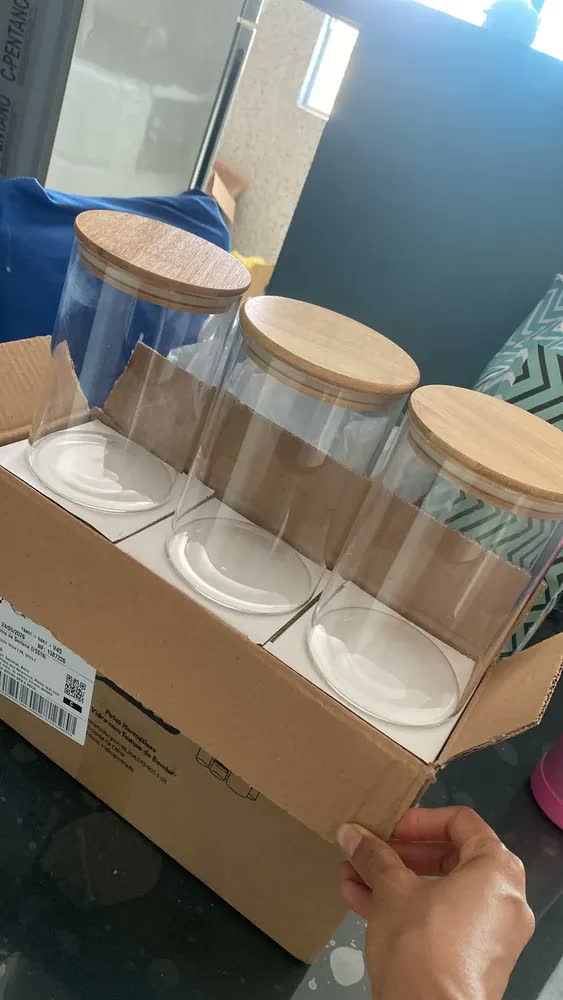 foto de Kit 3 Potes De Vidro Herméticos Com Tampa De Bambu De 1 Litro Para Mantimentos Alimentos Grãos Café Massas Cereais Cozinha Com Vedação Hermética Vidro Borossilicato Bpa Free Transparente
