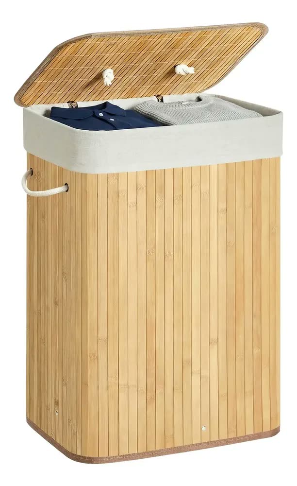 foto de Cesto De Roupa Suja De Bambu, Dobrável Com Tampa Nude