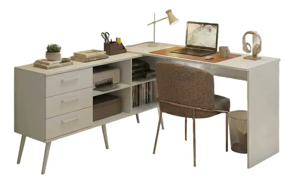 Mesa De Escritório Em L 3 Gavetas Porto Multimóveis Mp6044 Branco