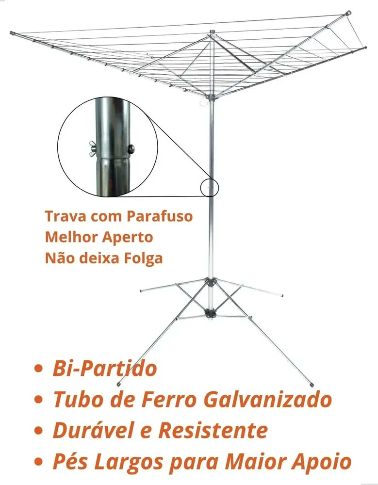 Varal De Chão Giratório 11 Cordas Grande Resistente Gileus Cor Galvanizado