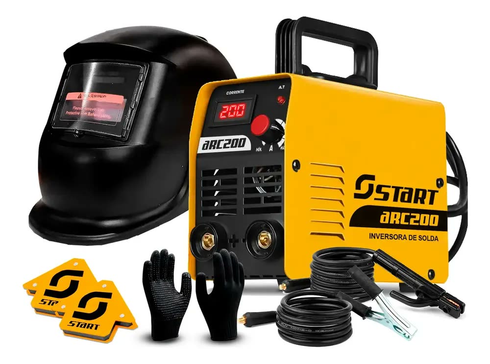 Maquina Inversora De Solda 200a + Esquadros E Kit Epi Amarelo