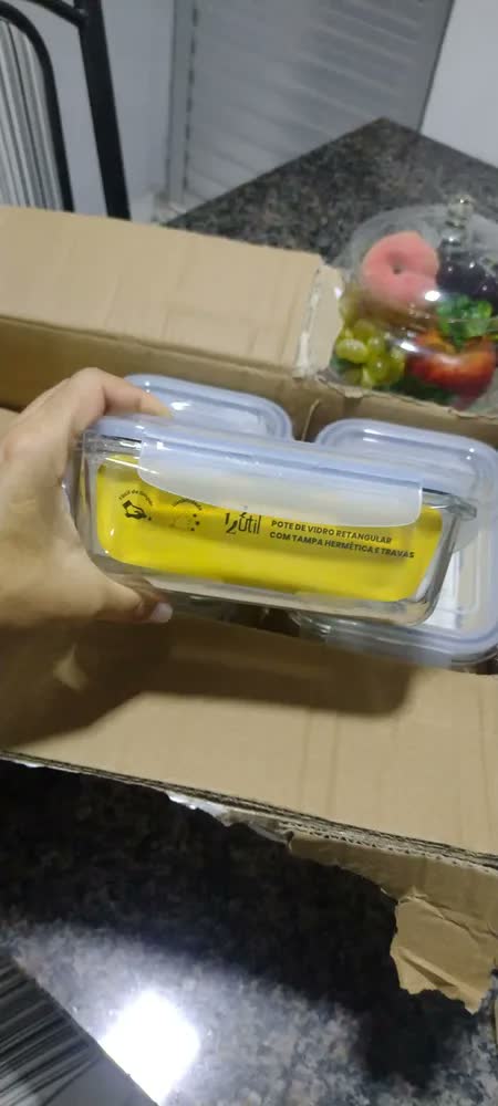 foto de Kit 5 Potes Herméticos Vidro Transparente Retangular 1040ml Marmita Micro-ondas Cozinha