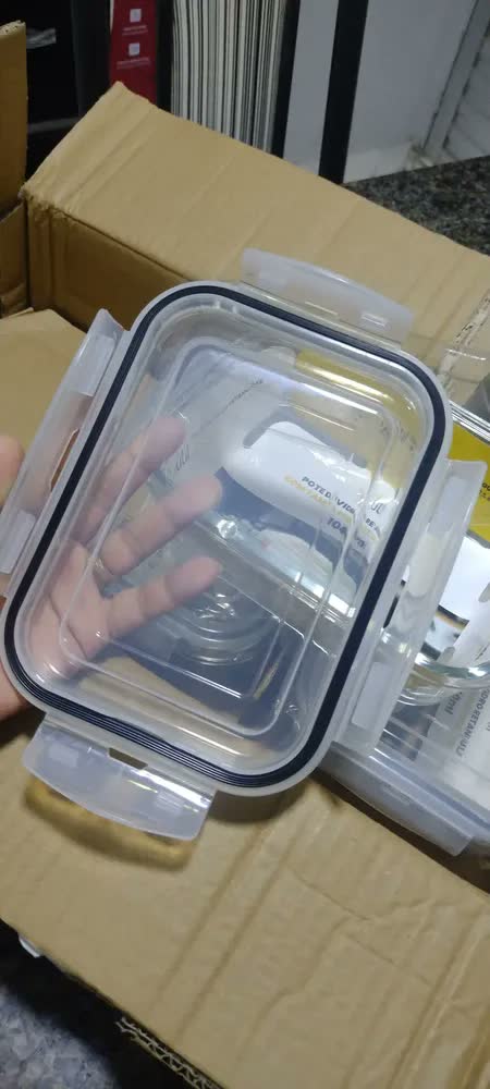 foto de Kit 5 Potes Herméticos Vidro Transparente Retangular 1040ml Marmita Micro-ondas Cozinha