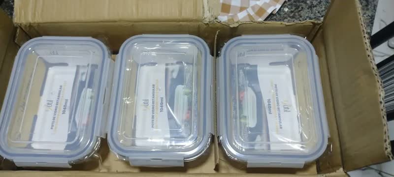 foto de Kit 5 Potes Herméticos Vidro Transparente Retangular 1040ml Marmita Micro-ondas Cozinha