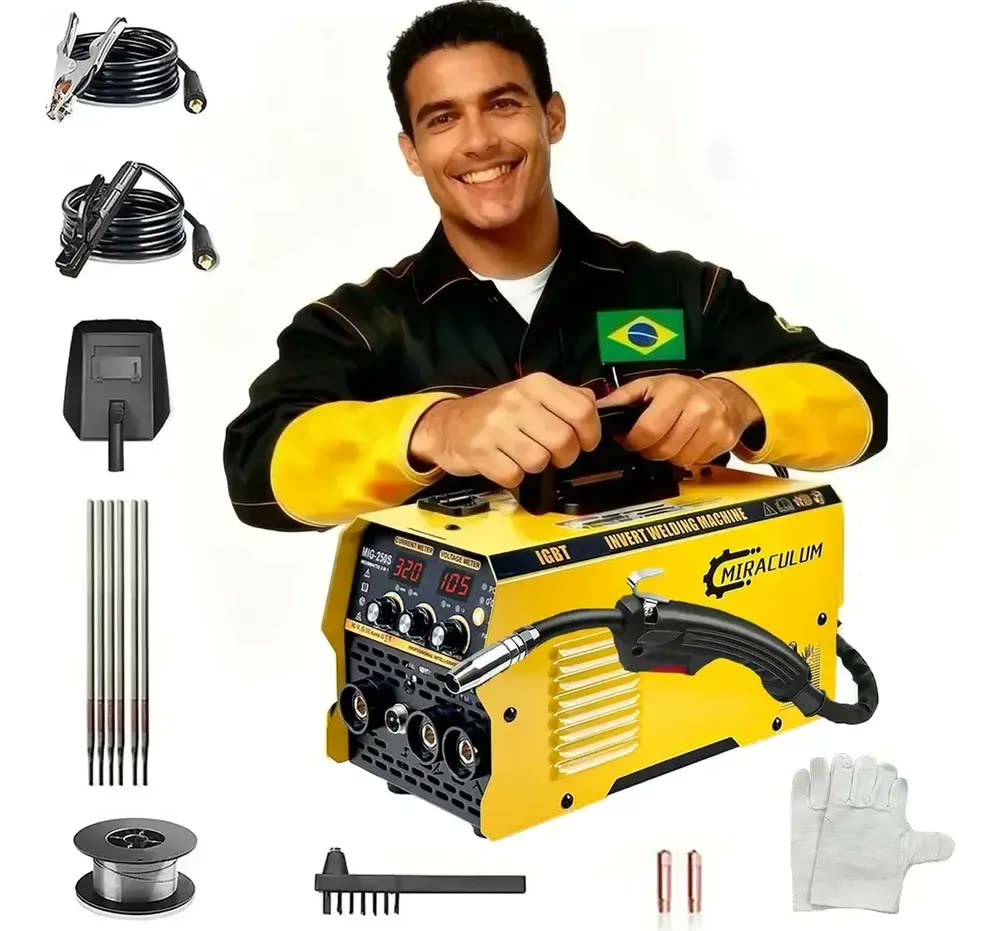 Máquina Solda Inversora 250a Sem Gás 3 Em 1 Mig+tig+mma 110v/220v