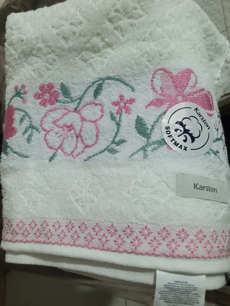 foto de Jogo Banho Karsten Yuna 100% Algodão Barra Floral Macia 4 Cor Verde/lilás Flores