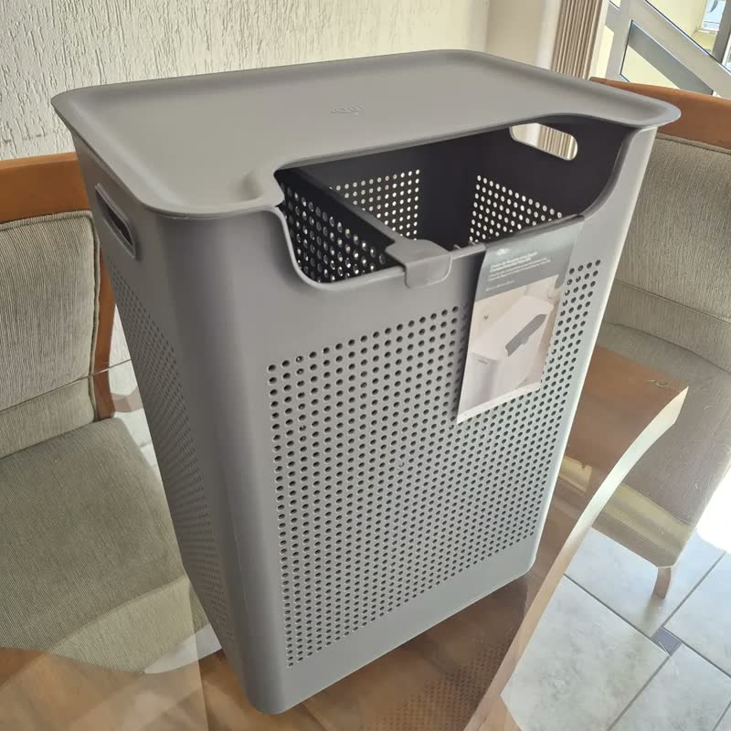 foto de Cesto De Roupas Organizador Duplo Compartimento Flow 50l Ou Cinza-escuro Flow