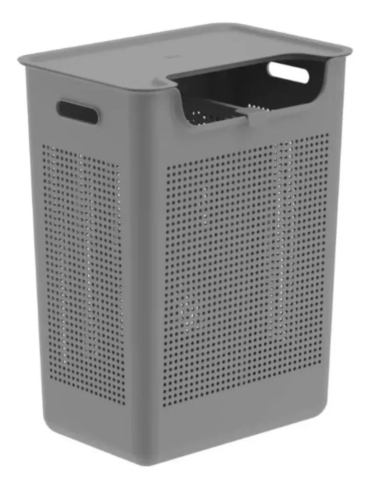 Cesto De Roupas Organizador Duplo Compartimento Flow 50l Ou Cinza-escuro Flow