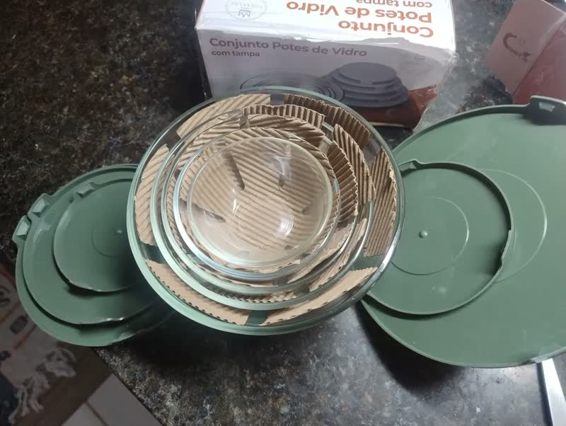 foto de Kit 10 Potes De Vidro Hermético Com Tampa Tigela Redondo Freezer Micro-ondas