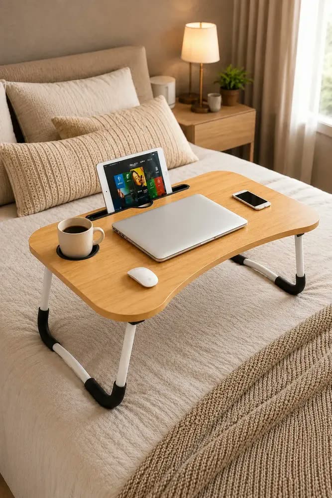 Mesa Para Notebook Dobrável Portátil MDF 60x40cm Home Office Para Cama Sofá Estudo Suporte Refeição Madeira Compacta