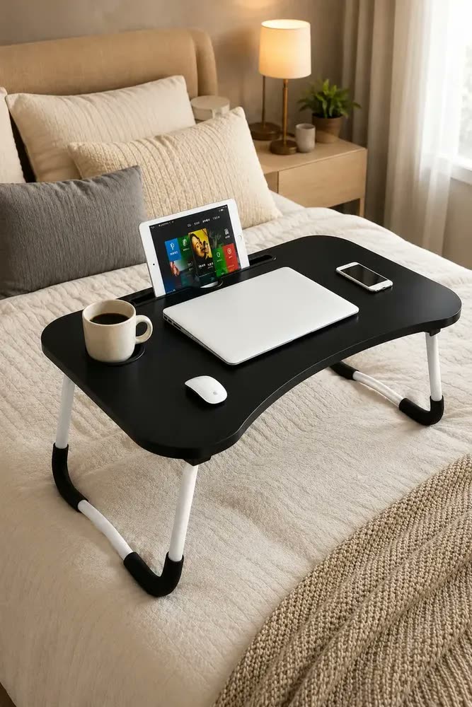 Mesa Para Notebook Dobrável Portátil MDF 60x40cm Home Office Para Cama Sofá Estudo Suporte Refeição Madeira Compacta