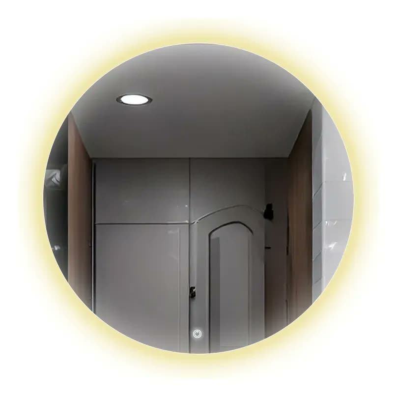 Espelho Redondo Iluminado 110x110 Cm Luz Indireta Lapidado Moldura Quente