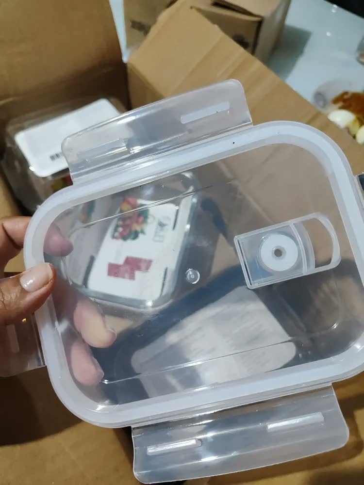 foto de Kit 6 Potes De Vidro Herméticos Retangulares 640ml Com Tampa De 4 Travas Vedação Antivazamento Para Marmitas Freezer Micro-Ondas Forno Sem Tampa Lava-Louças Organização Casa - Shokki