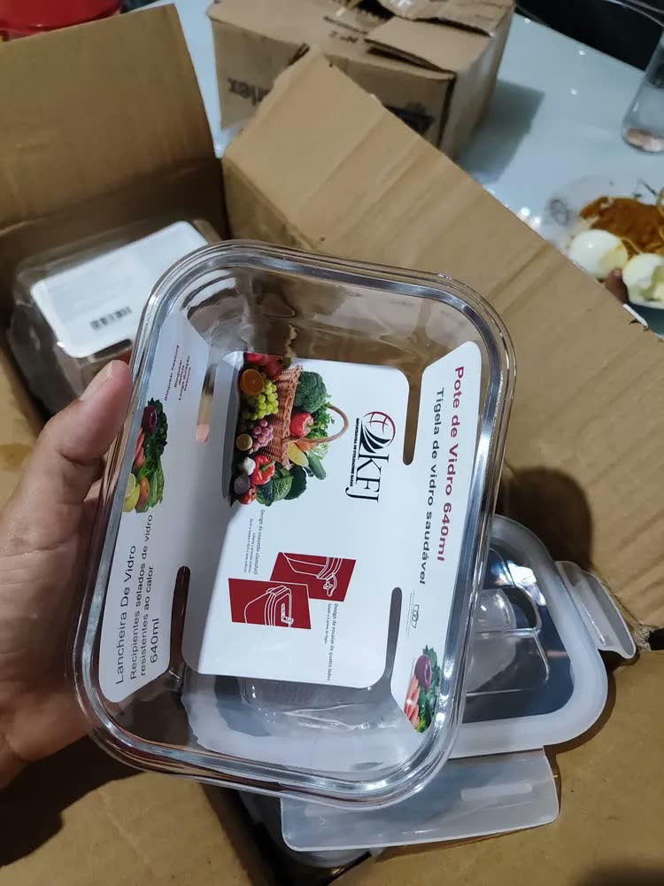 foto de Kit 6 Potes De Vidro Herméticos Retangulares 640ml Com Tampa De 4 Travas Vedação Antivazamento Para Marmitas Freezer Micro-Ondas Forno Sem Tampa Lava-Louças Organização Casa - Shokki