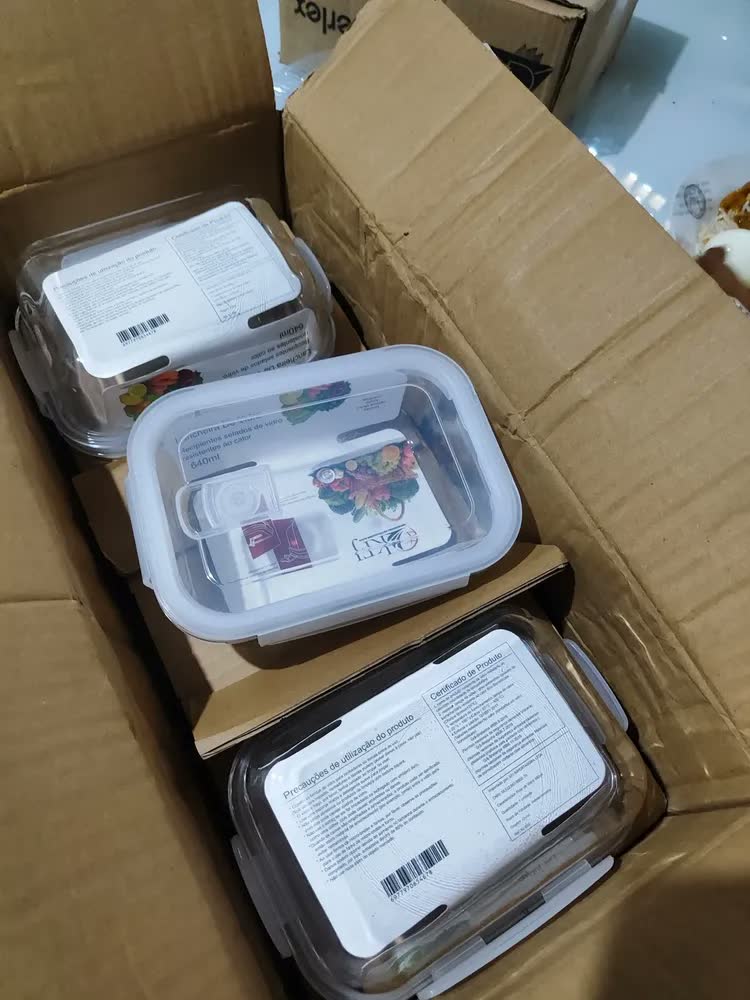 foto de Kit 6 Potes De Vidro Herméticos Retangulares 640ml Com Tampa De 4 Travas Vedação Antivazamento Para Marmitas Freezer Micro-Ondas Forno Sem Tampa Lava-Louças Organização Casa - Shokki