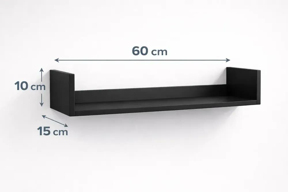 Kit 2 Prateleiras Suspensa Flutuante U Para Parede Madeira 60cm Livros Organização Sala Quarto Preto