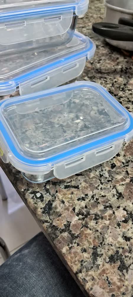 foto de Conjunto 3 Potes Vidro Hermético 370ml 640ml 1040ml Marmita Borossilicato Tampa Trava Microondas Freezer Geladeira Alimentos Cozinha Kit Organizador Comida Lhp