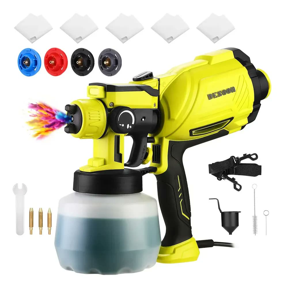 Pistola De Pintura 1600w Motor De Cobre Puro 1200ml Elétrica Profissional Pulverizador 38000rpm Com 4 Bicos De Cobre 127v Desoon