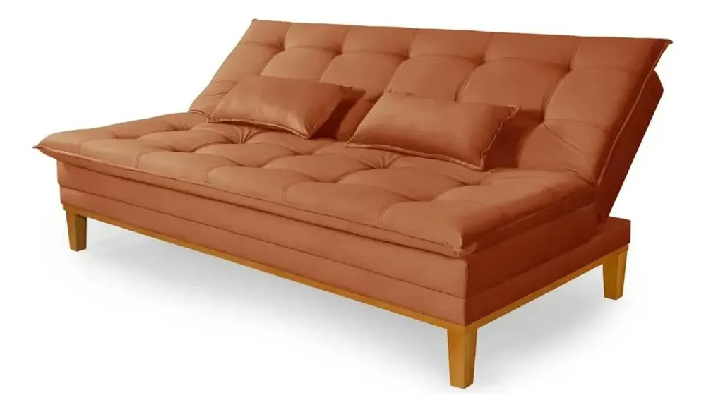 Sofá Cama Mobly 2 Lugares Reclinável 140cm Em Veludo Terracota Pés Madeira Moderno Prime Home