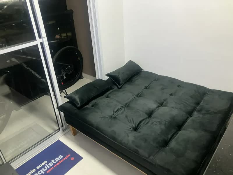 foto de Sofá Cama Mobly 2 Lugares Reclinável 140cm Em Veludo Cinza Pés Madeira Moderno Prime Home