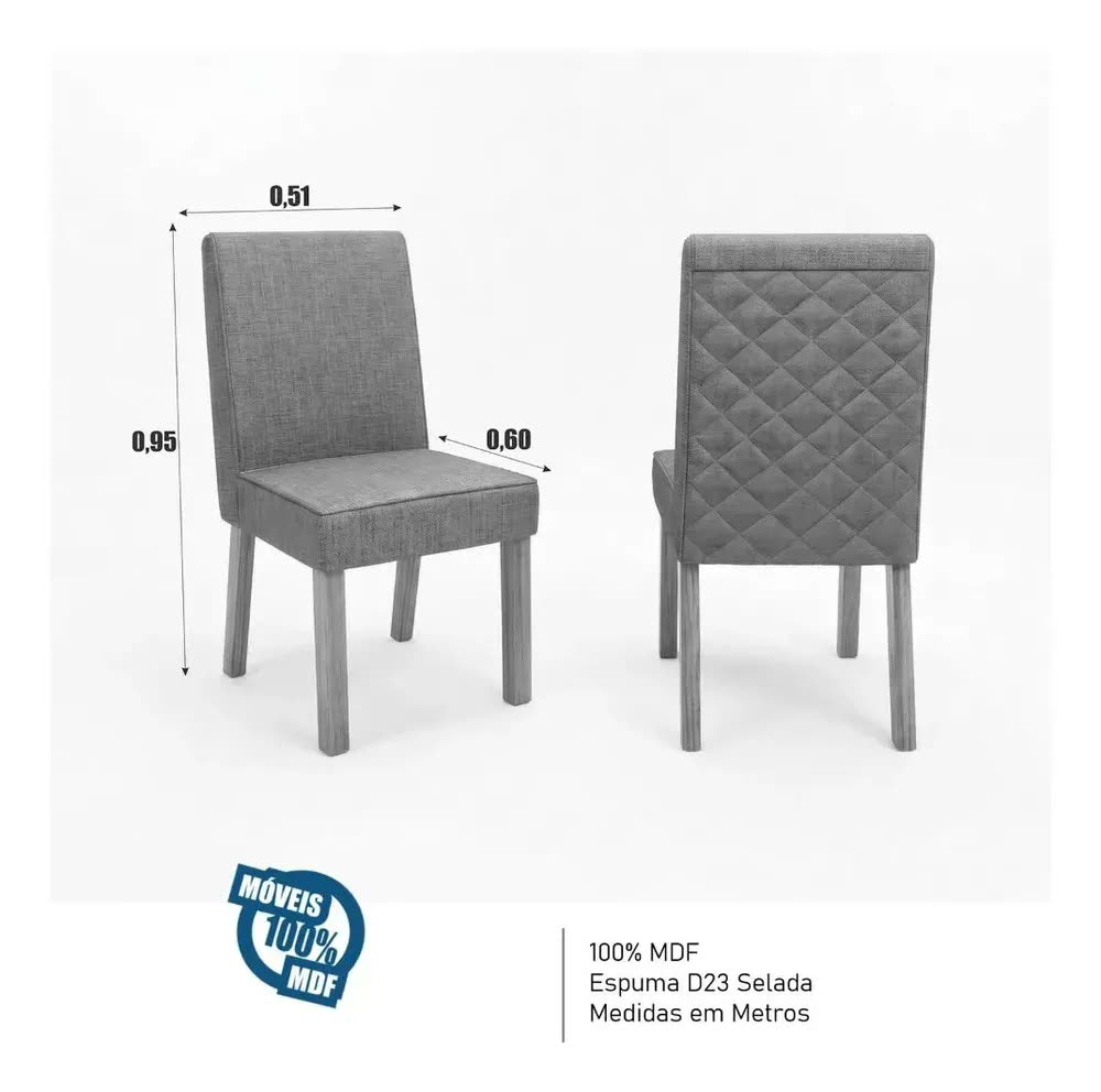Sala De Jantar 130x90 Mavie Vidro Off 4 Cadeiras Bom Pastor Off-white Naturale Linho Off