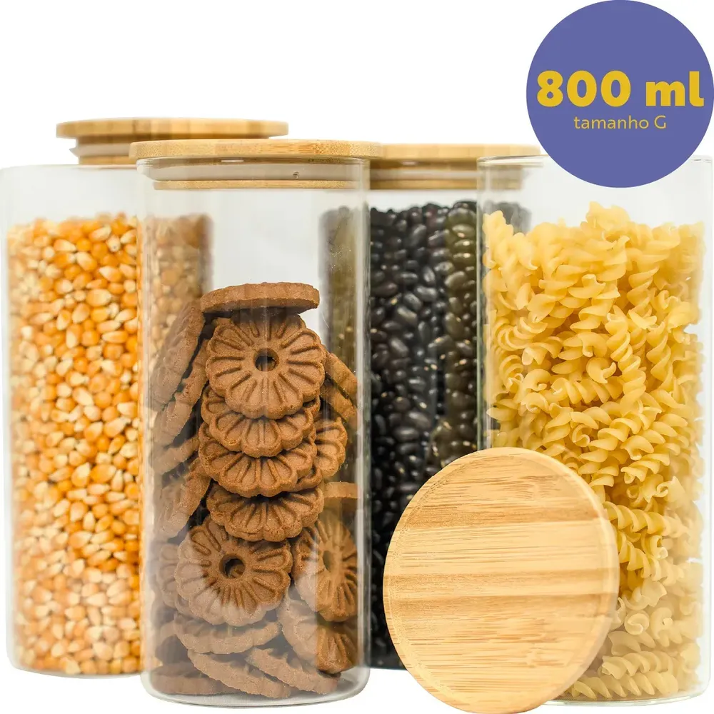 foto de Kit 4 Pote Para Alimentos Seiri Transparente 800 Ml Cozinha Flat Transparente