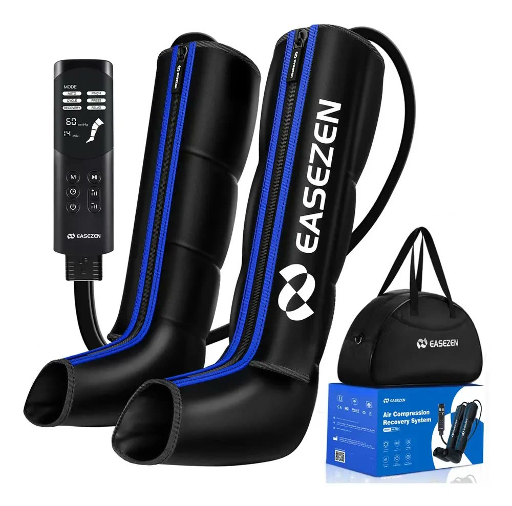 foto de Bota De Compressao Pneumatica Massageador Pes Easezen 6 Modos Médio Preto/azul Azul/preto
