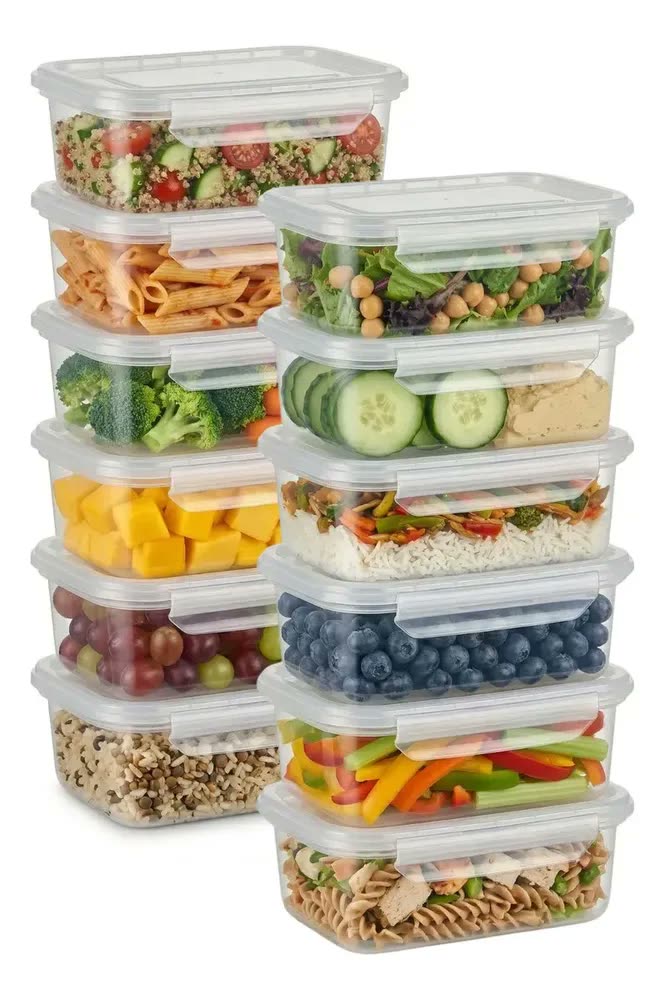 Kit 12 Potes Plásticos 750ml Para Alimentos Hermético Freezer Microondas Marmita Sem Bpa Organizador Com Tampa E Travas Peculiari
