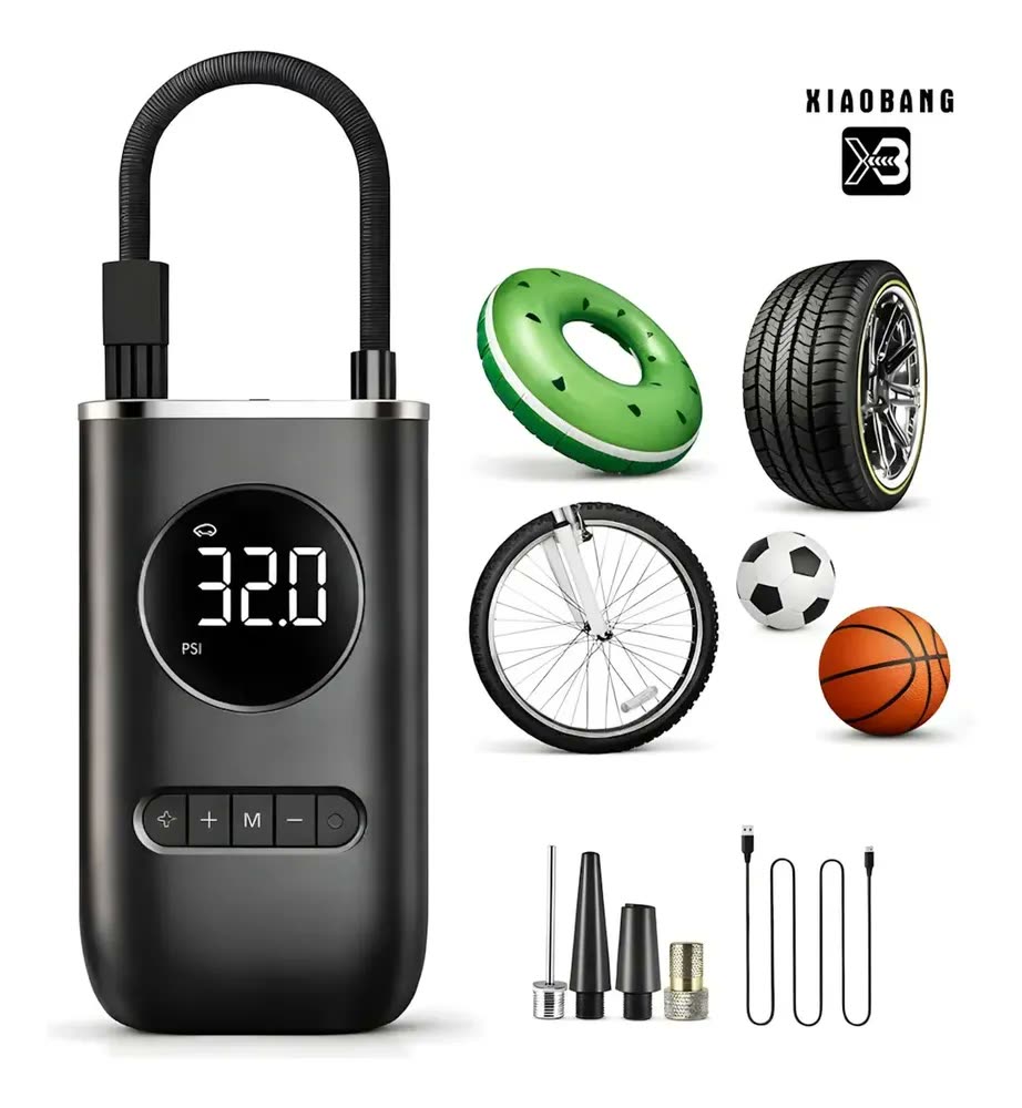 Mini Compressor De Ar Digital Portátil Para Pneus Recarregável Com Lanterna Carro Moto Bolas