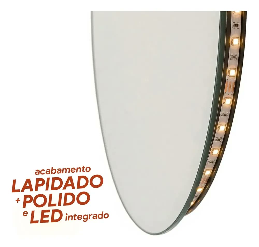 Espelho Redondo 60cm Led Frio Lapidado E Polido 3mm + Suporte E Kit Instalação, Fonte Bivolt Caixa Reforçada Mf930 Mega Forte Iluminação