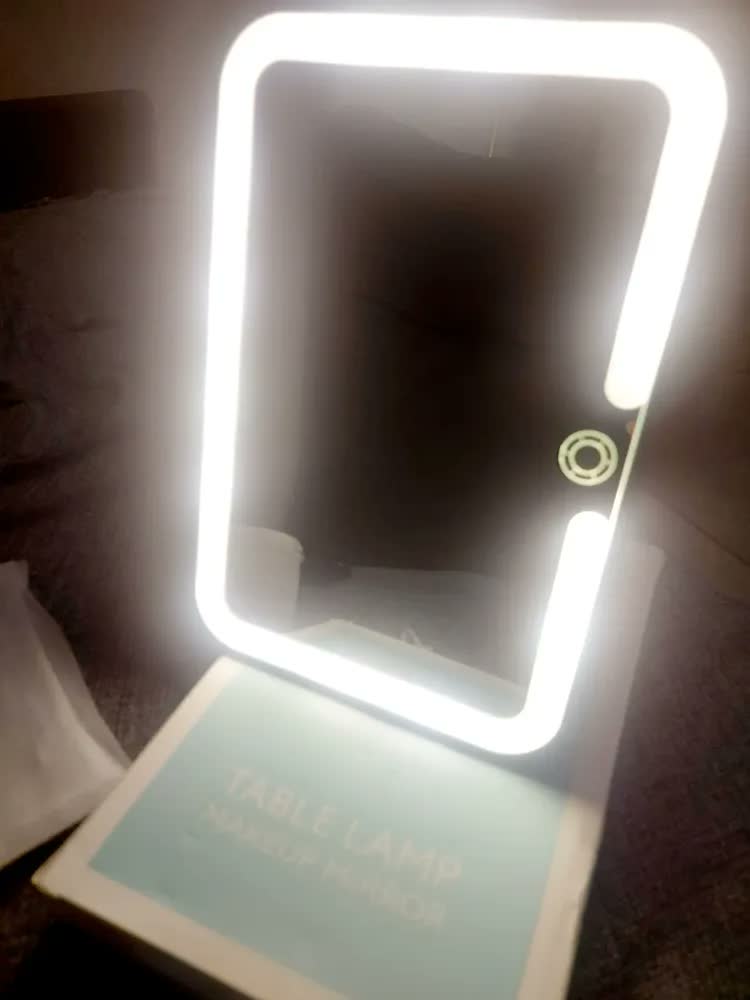 foto de Espelho Led 3 Cores Touch Usb Recarregável Rosa Maquiagem