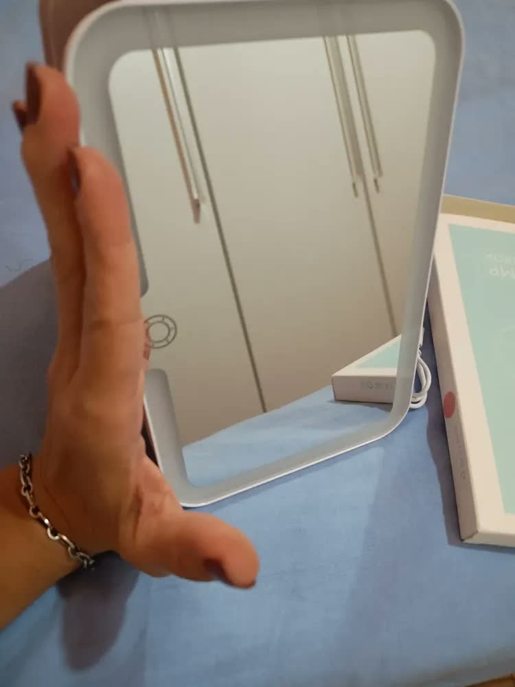 foto de Espelho Led 3 Cores Touch Usb Recarregável Rosa Maquiagem