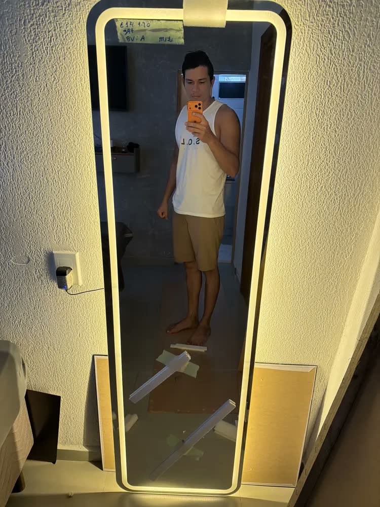 foto de Espelho Orgânico Luxo 170cm Led Bivolt Quente 3000k Decorativos Led Jateado Polido Corpo Inteiro Para Usar Em Sala Closet Quarto Camarim Hall Salão Banheiro Iluminação Moderno Premium E14 Vmex
