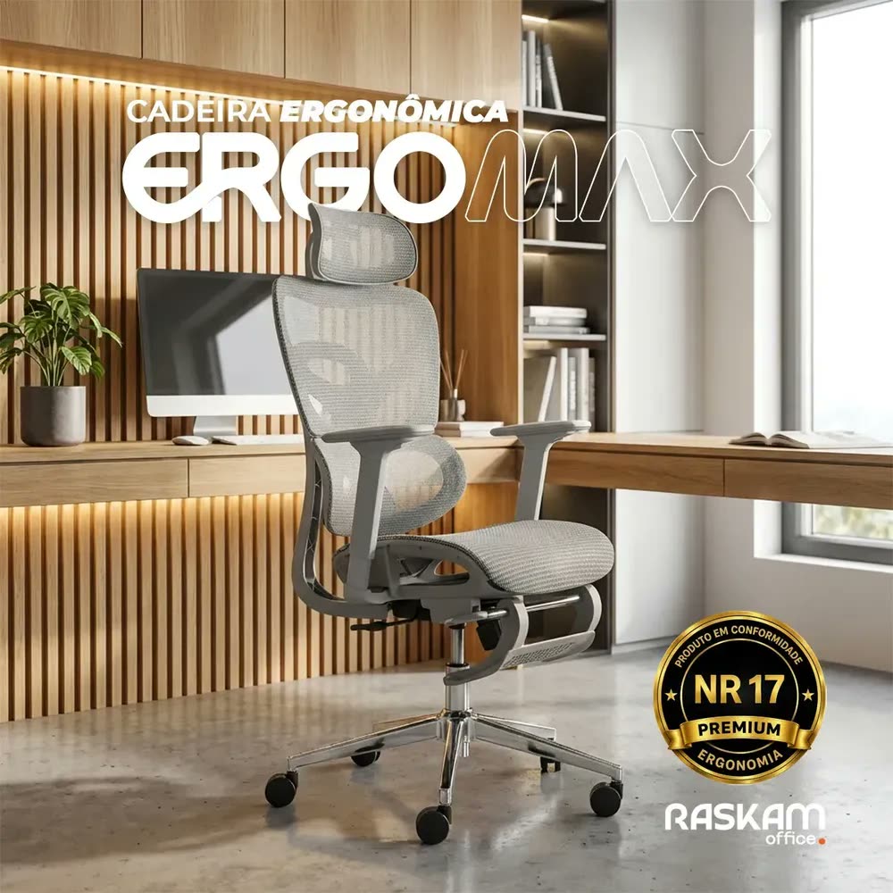Cadeira De Escritório Ergonômica NR 17 Executiva Giratória Premium Com Suporte Lombar Adaptável Apoio Para Pés Retrátil Malha Respirável Encosto Ajustável Seis Posições Resistente Suporta 200kg