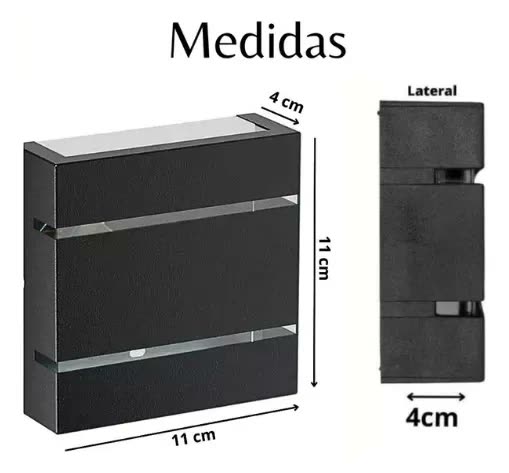 Kit 6 Arandela Luminária De Parede Slim Led Spot Decoração Jardim Preto Led Quente