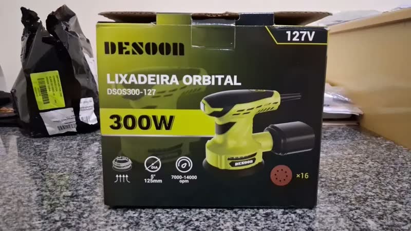 foto de Lixadeira Orbital 300w Profissional Velocidade Ajustável 125mm Com Auto Vácuo Coletor De Pó + 16 Lixas 220v Desoon