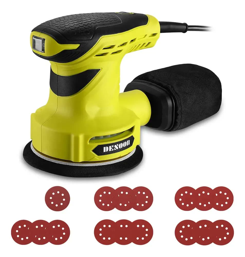 Lixadeira Orbital 300w Profissional Velocidade Ajustável 125mm Com Auto Vácuo Coletor De Pó + 16 Lixas 220v Desoon