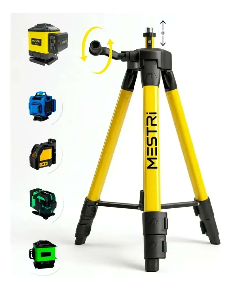 foto de Tripe Nivel Laser Universal Amarelo Profissional Com Bolha Nivelamento Camera Manivela 1,00 Metro Aluminio Reforçado MESTRI