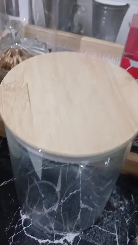 foto de Pote Hermético Vidro 800ml Tampa Bambu Mantimentos Cozinha