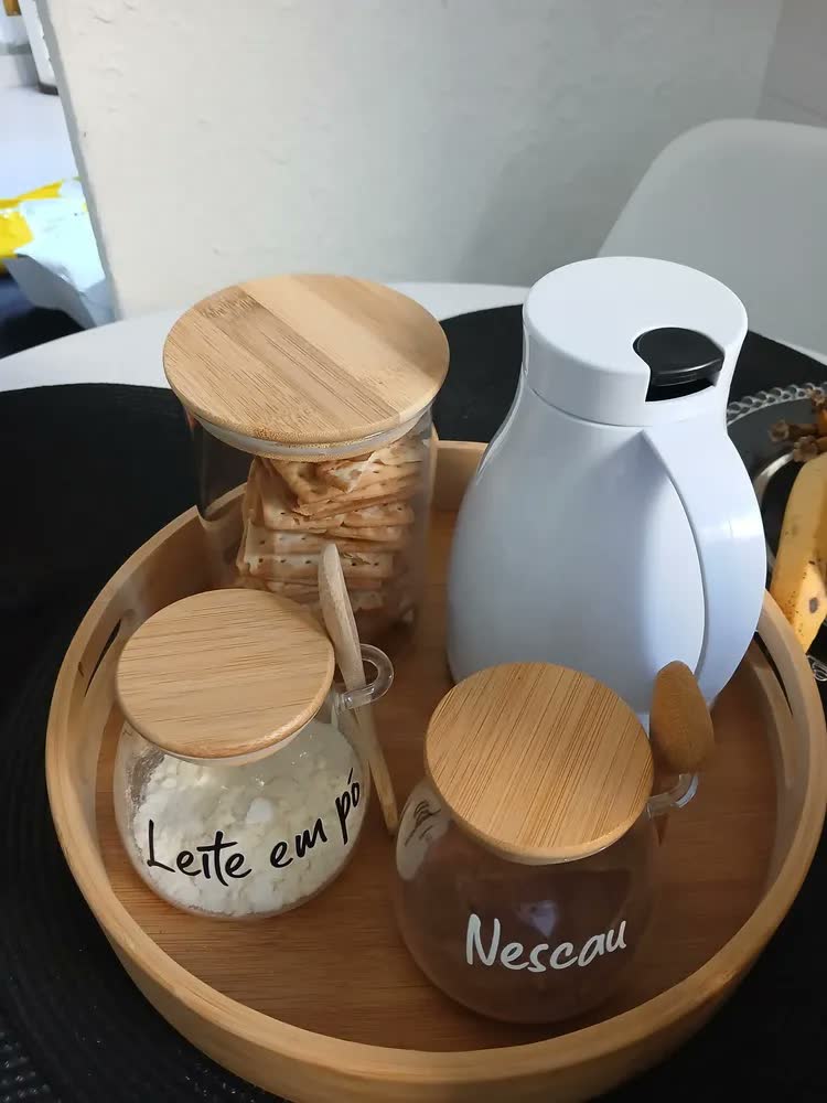 foto de Pote Hermético Vidro 800ml Tampa Bambu Mantimentos Cozinha