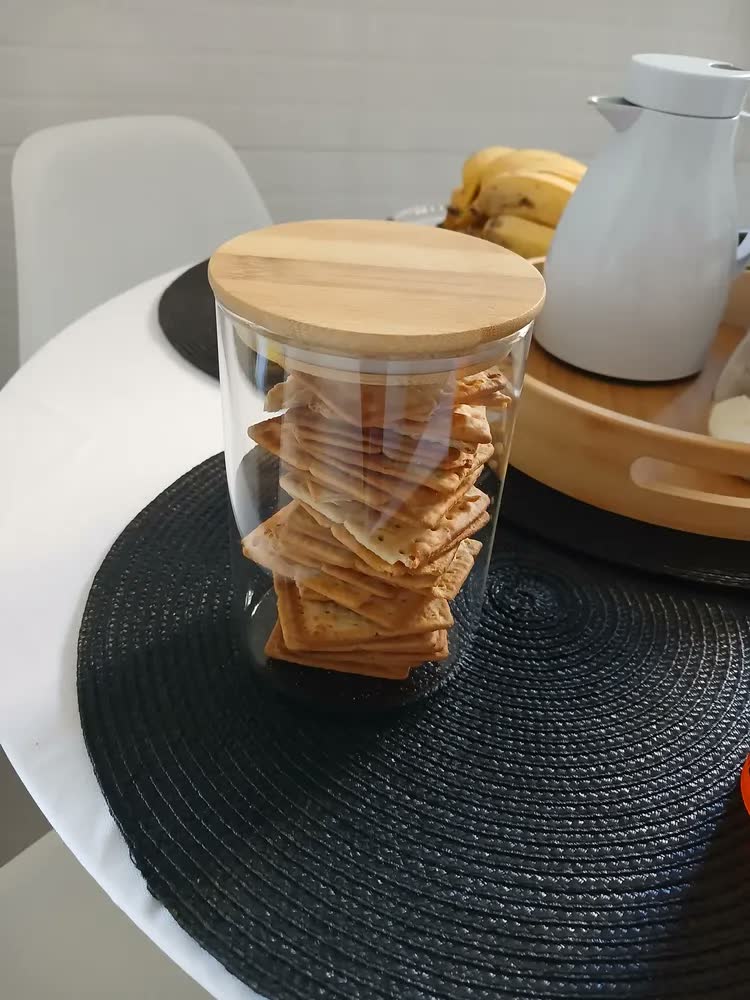foto de Pote Hermético Vidro 800ml Tampa Bambu Mantimentos Cozinha