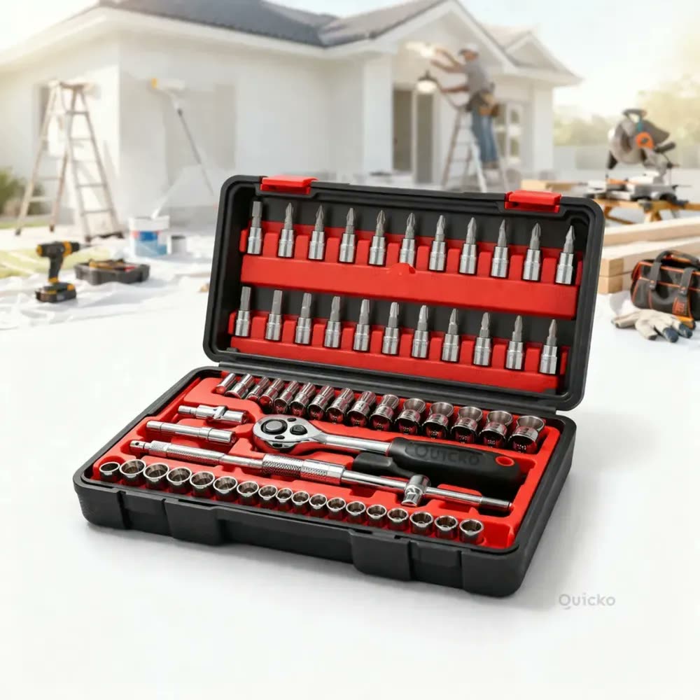 foto de Kit Chaves Ferramentas Jogo Fenda Philips Catraca Soquete Allen 46 Peças Com Maleta Completa Manual Ideal Mecânico Manutenção Casa Carro Profissional Resistente Portátil Compacto Quicko Vermelho