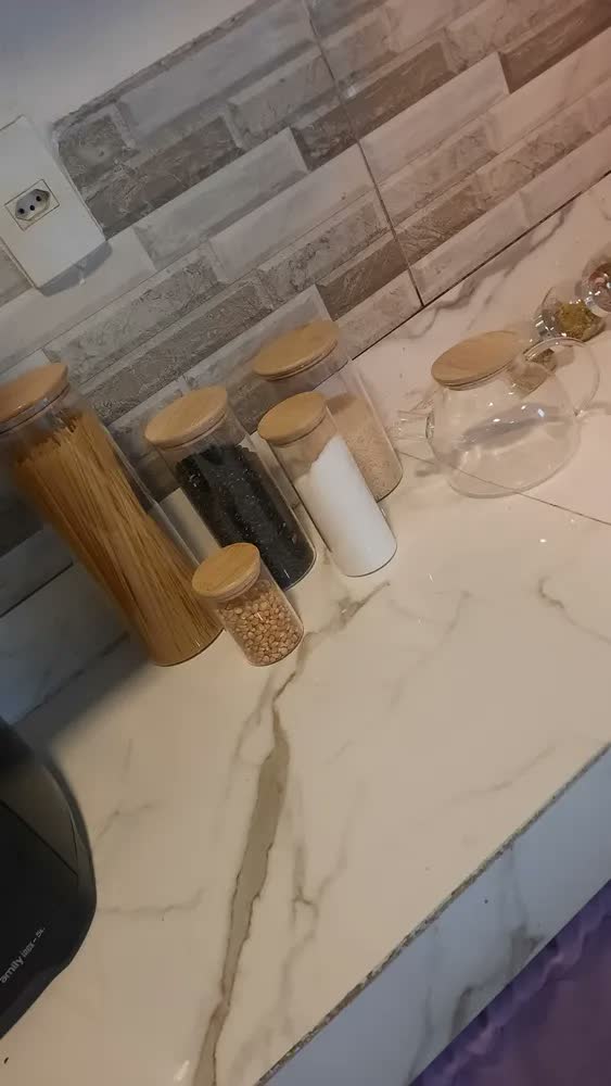 foto de Potes Herméticos de Vidro Com Tampa de Bambu Para Alimentos - Kit 5 SHOKKI