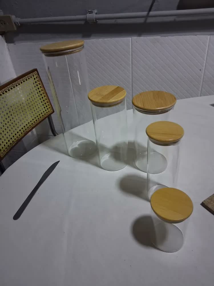 foto de Potes Herméticos de Vidro Com Tampa de Bambu Para Alimentos - Kit 5 SHOKKI