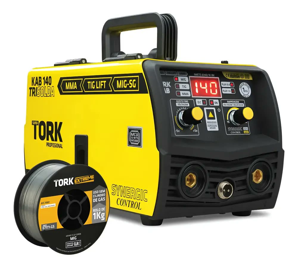 Maquina Solda Mig 140a Sem Gás Trisolda Tig Lift Eletrodo Amarelo/preto